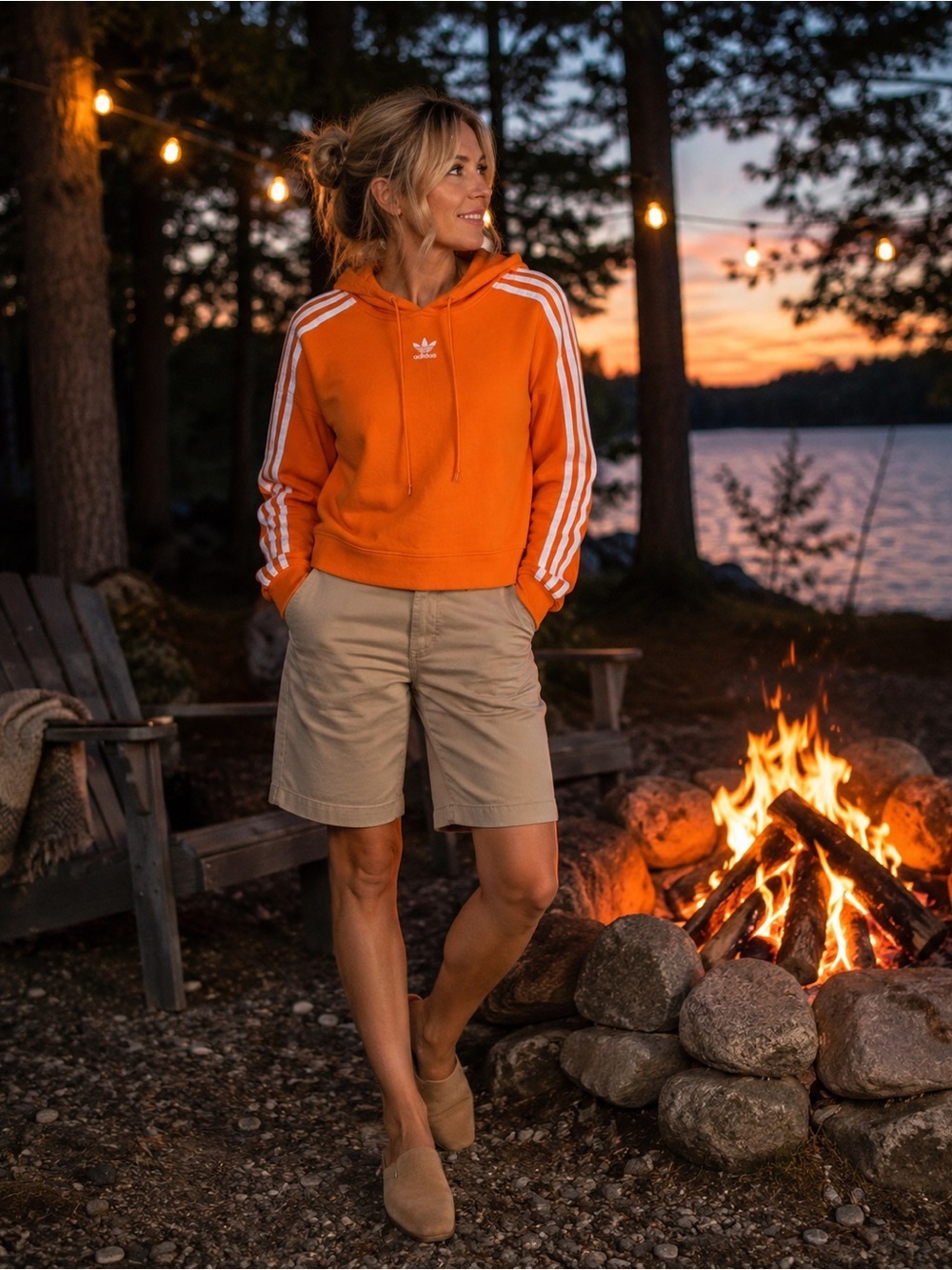 Adidas Originals‎ Cropped Hoodie Bright Orange Size Small Embroidered Athleisure